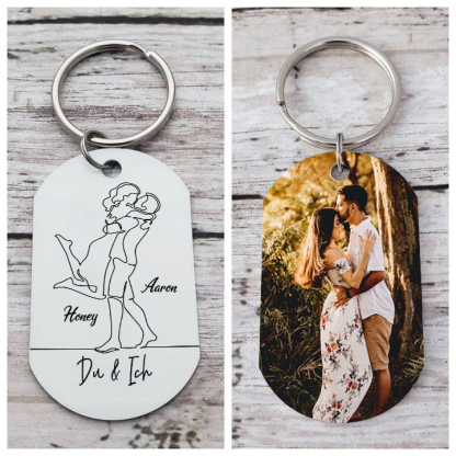 Personalisierbares Foto & 2 Namen Schlüsselanhänger-DU & ICH-Geschenk für Paare