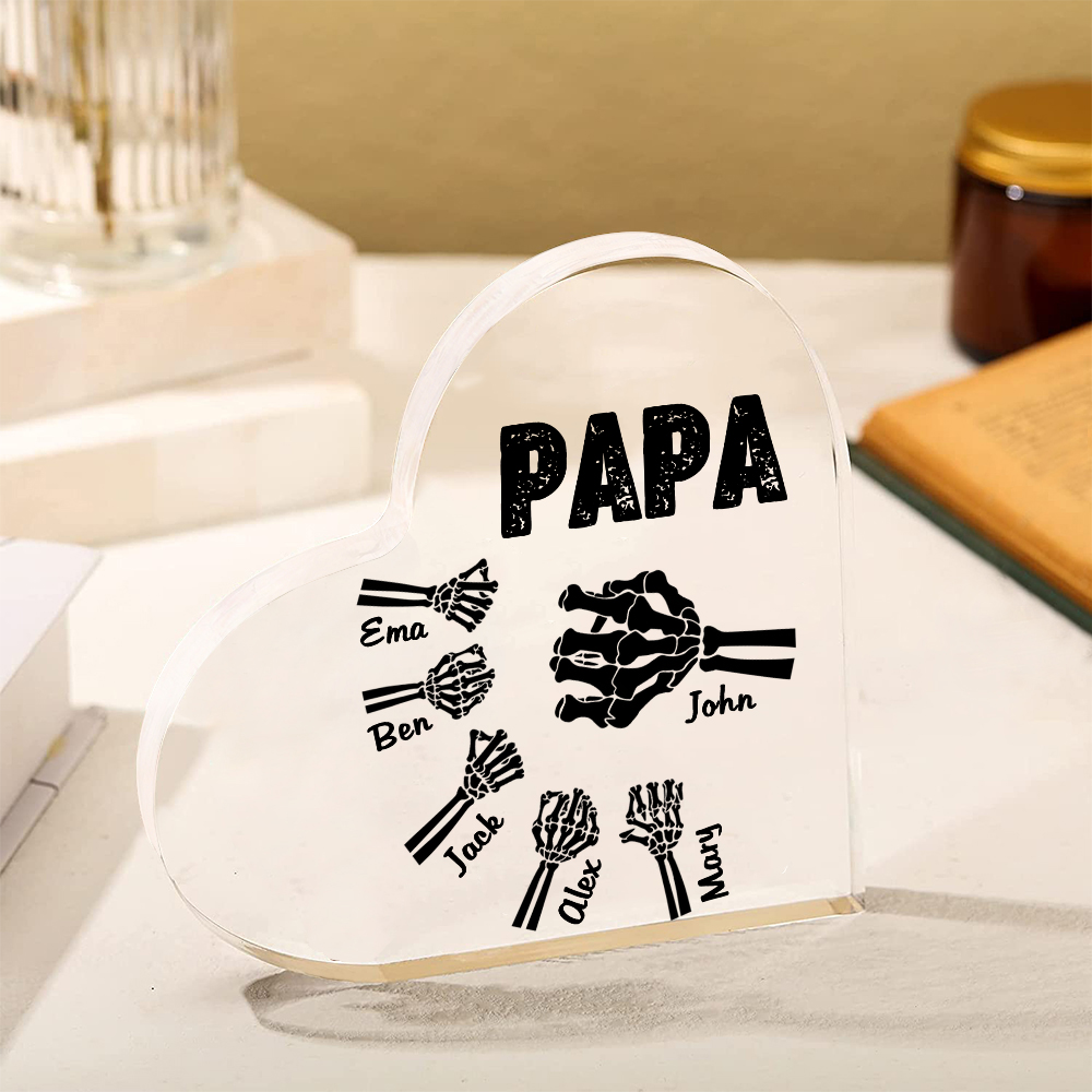 Personalisierte 6 Namen Acryl-Deko Papa Skelett Hand Schreibtischdekoration für Vater