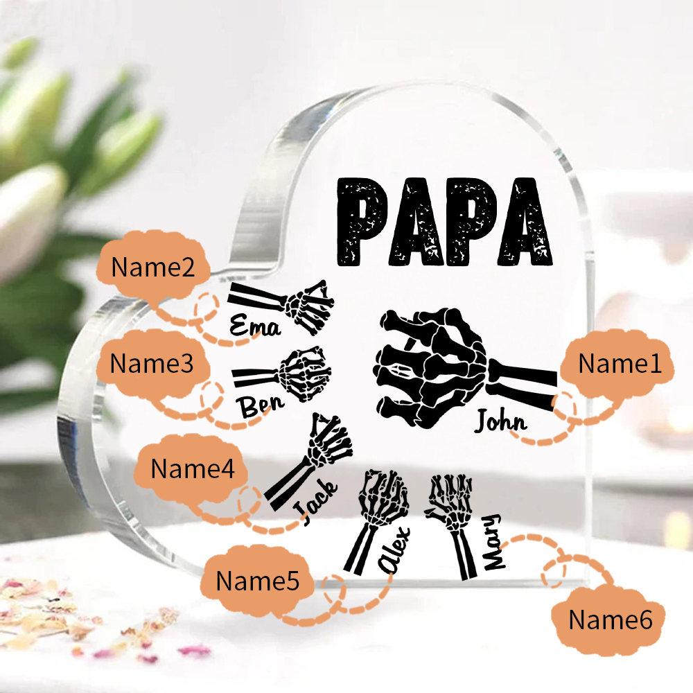 Personalisierte 6 Namen Acryl-Deko Papa Skelett Hand Schreibtischdekoration für Vater