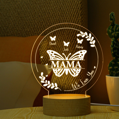 Personalisierte 3 Namen & Text Schmetterling Nachtlicht Geschenk für Familie