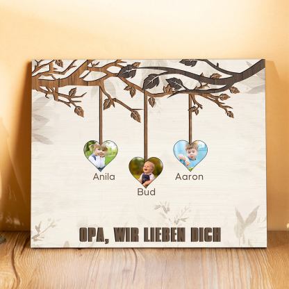Familie Holzbild - Personalisierter Text & 3 Fotos Familienbaum Holzdekoration-Geschenk für Opa/Oma