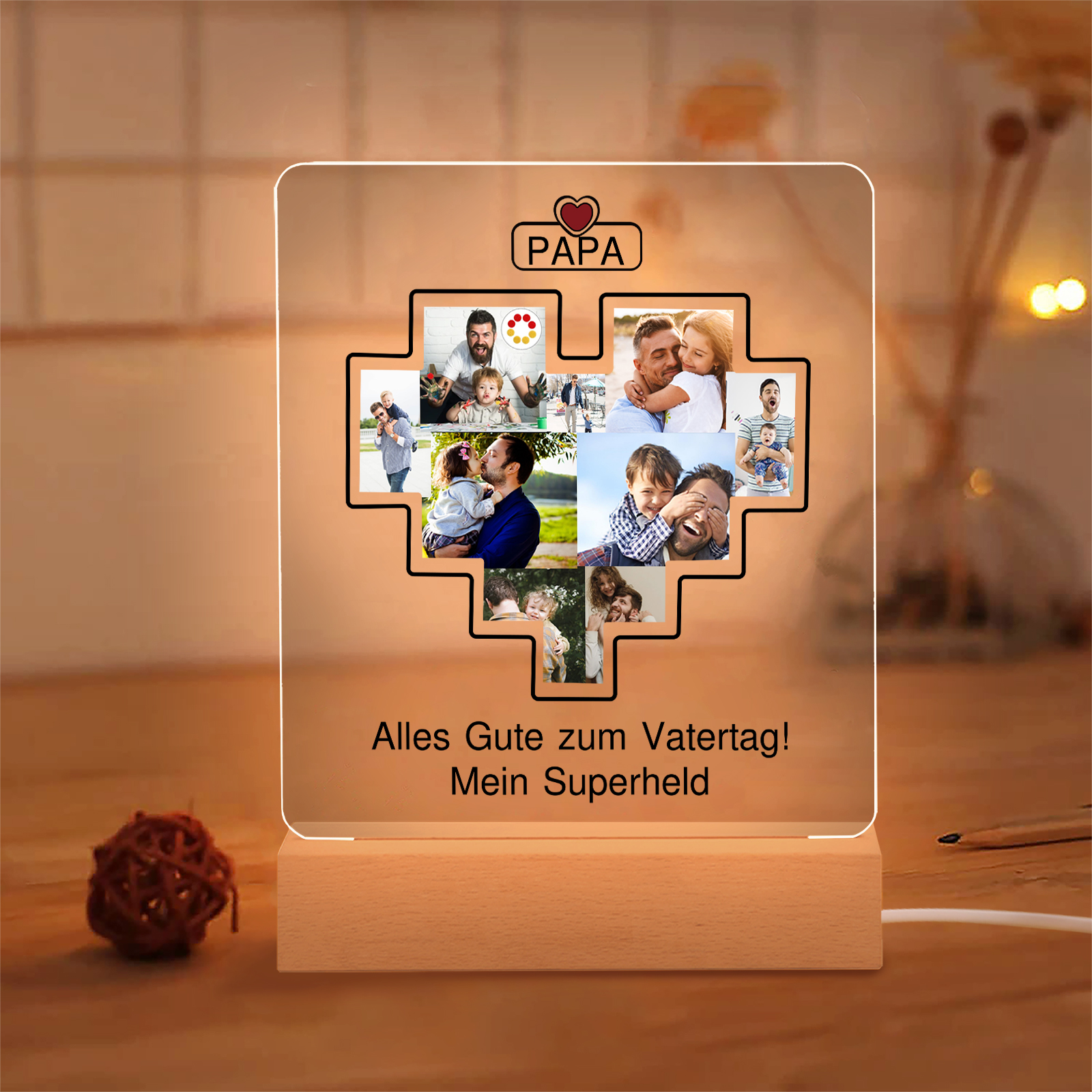 Personalisierte 9 Fotos & Name & Text Nachtlicht Geschenk für Vater