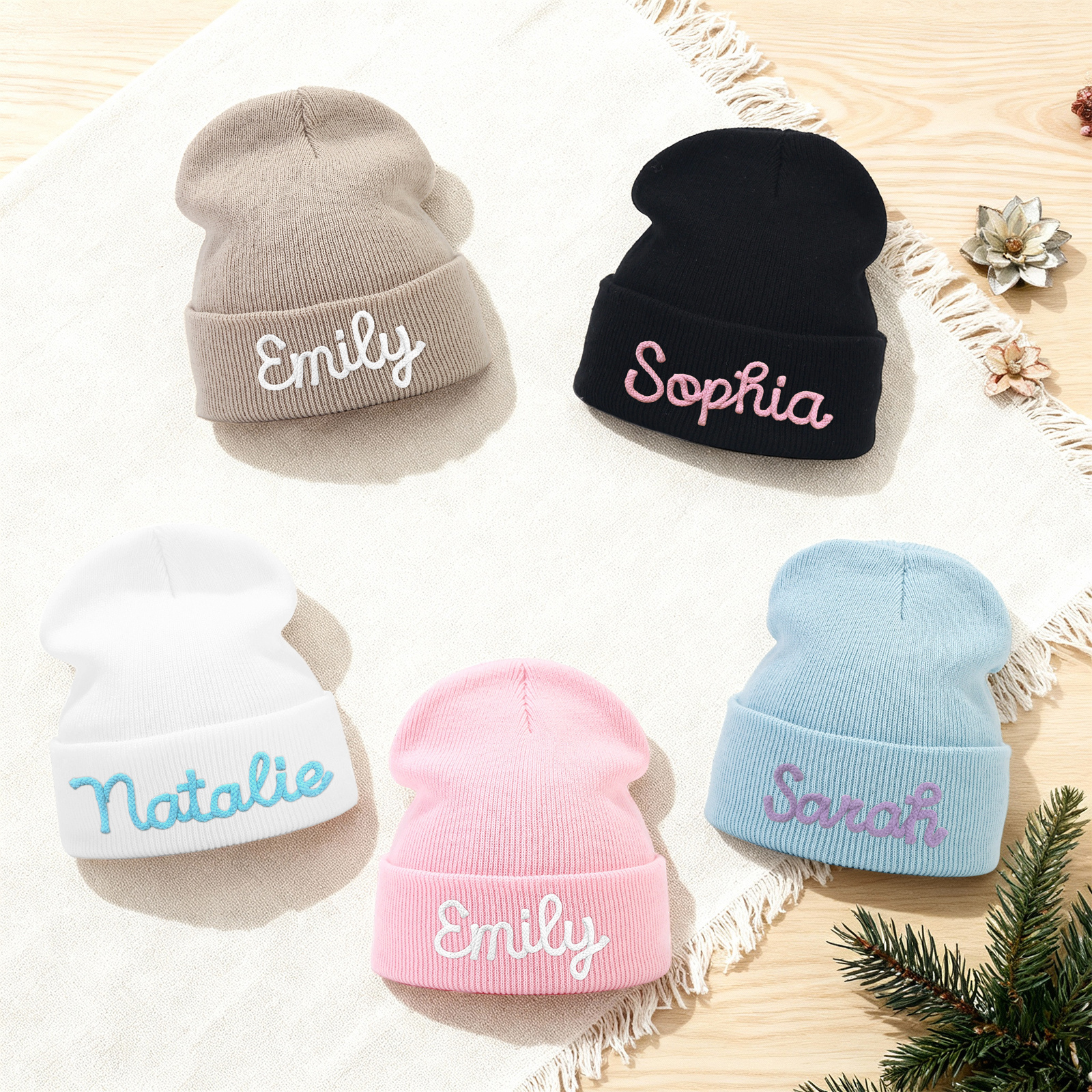 Personalisierte Weihnachten Acryl-Beanie Name gestickt strickmütze