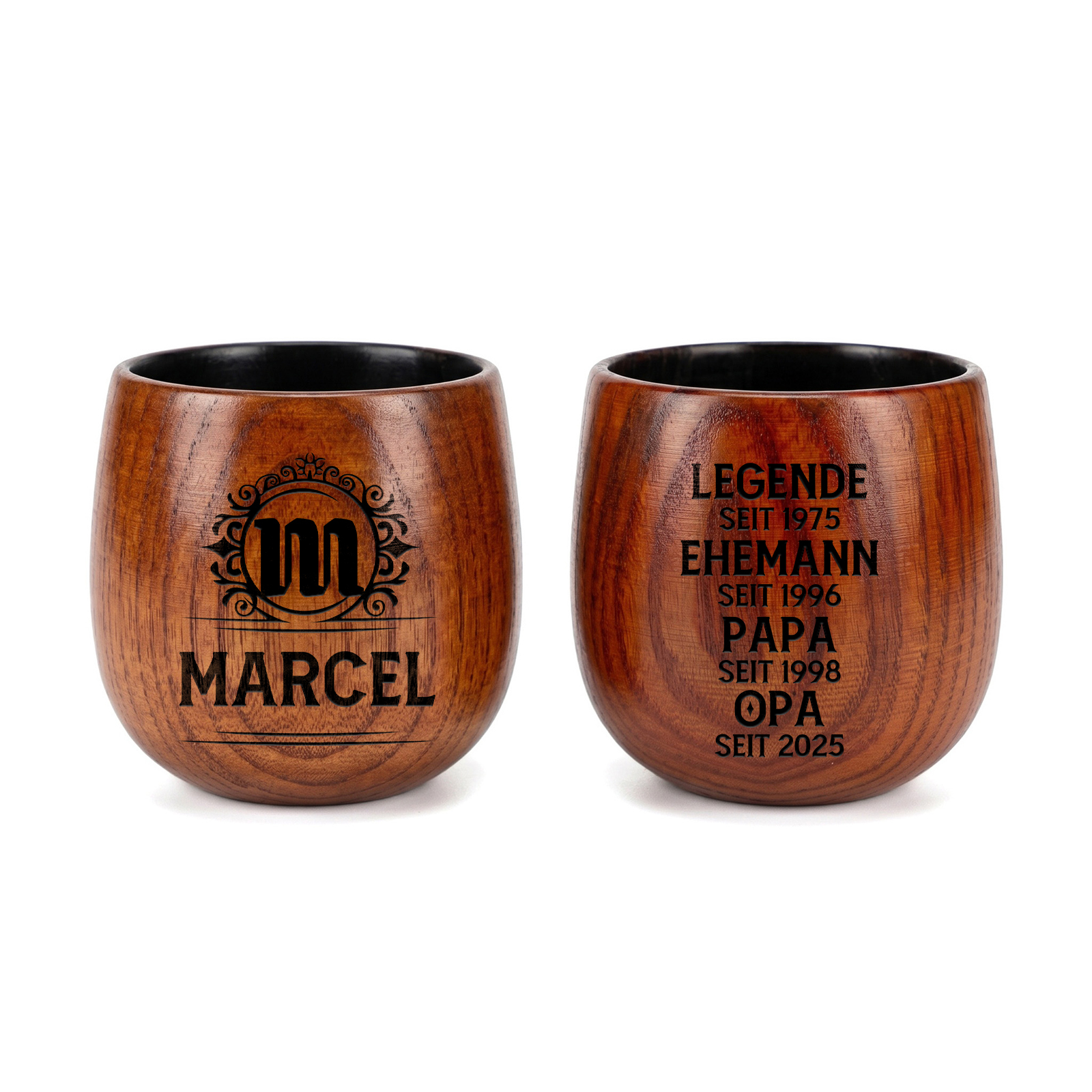 Personalisierter Whiskybecher aus Holz mit graviertem Namen für Papa oder Opa