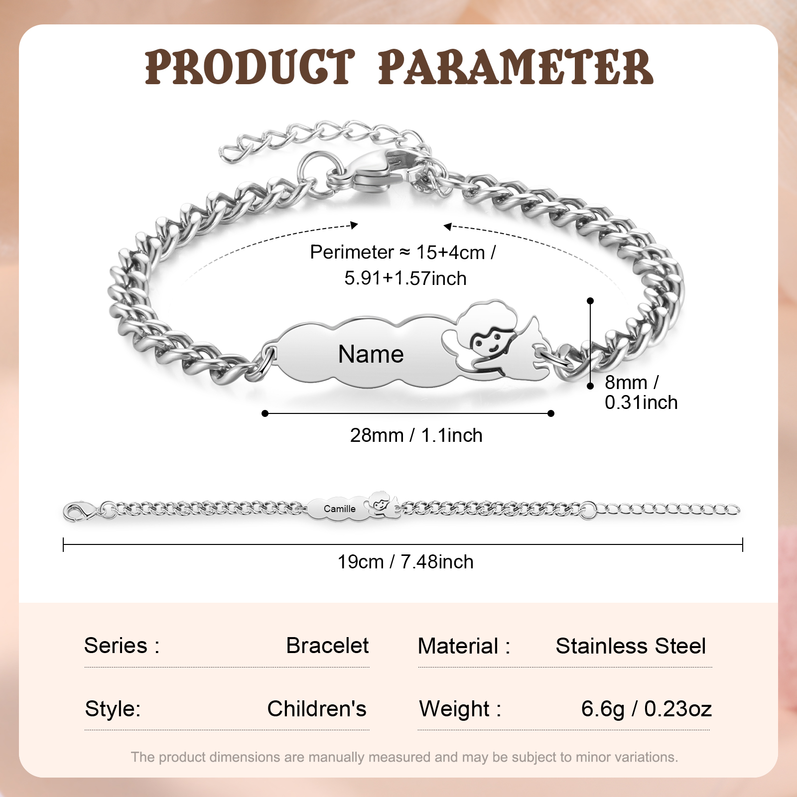 Personalisiertes Namensarmband mit Wunschnamen und Schutzengel‑auf‑Wolke‑Motiv