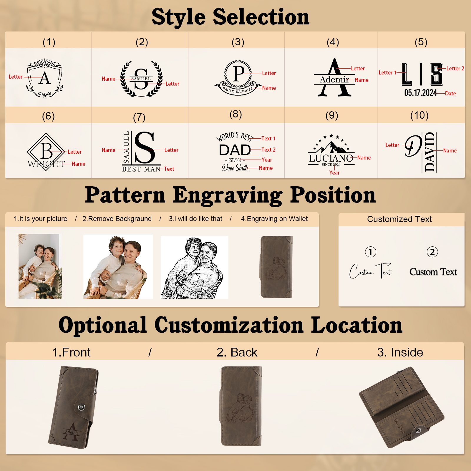 Personalisierte PU-Langbörse mit RFID-Schutz und eigener Foto-Gravur