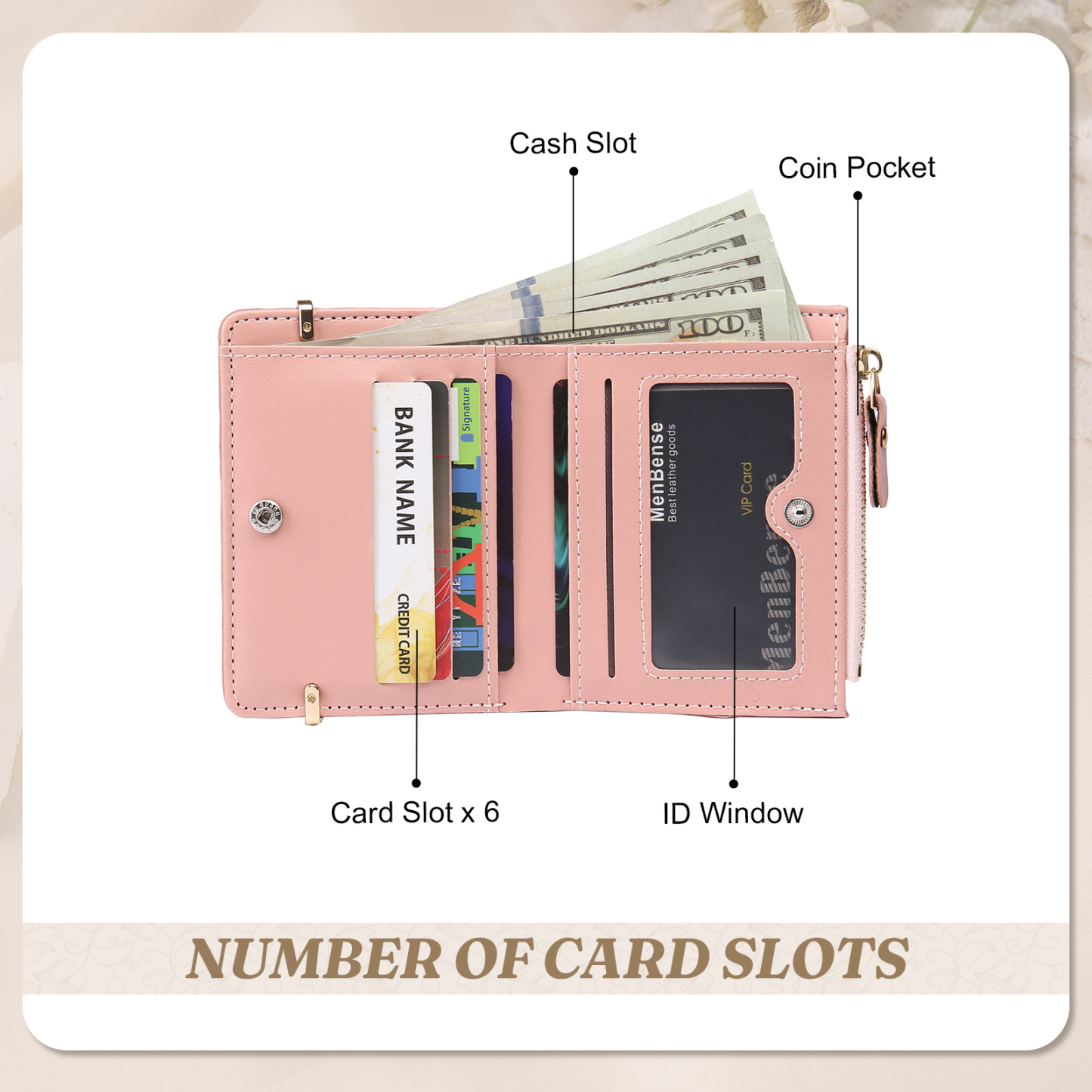 Damen Personalisierter Text & Foto PU Leder Rosa Geldbörse Elegant Portemonnaie mit Reißverschluss