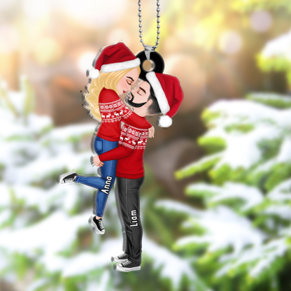 Acryl Weihnachtsornament-Personalisiertes 2 Namen Umarmung Ornament/Schlüsselanhänger für Paar mit Schlüsselring