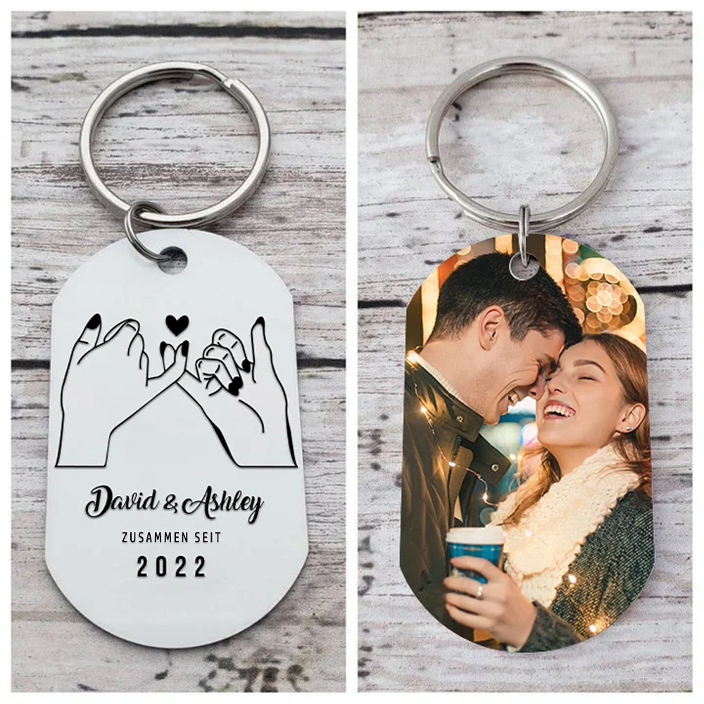Personalisierbares Foto & 2 Namen & Text & Jahr Schlüsselanhänger-Geschenk für Paare