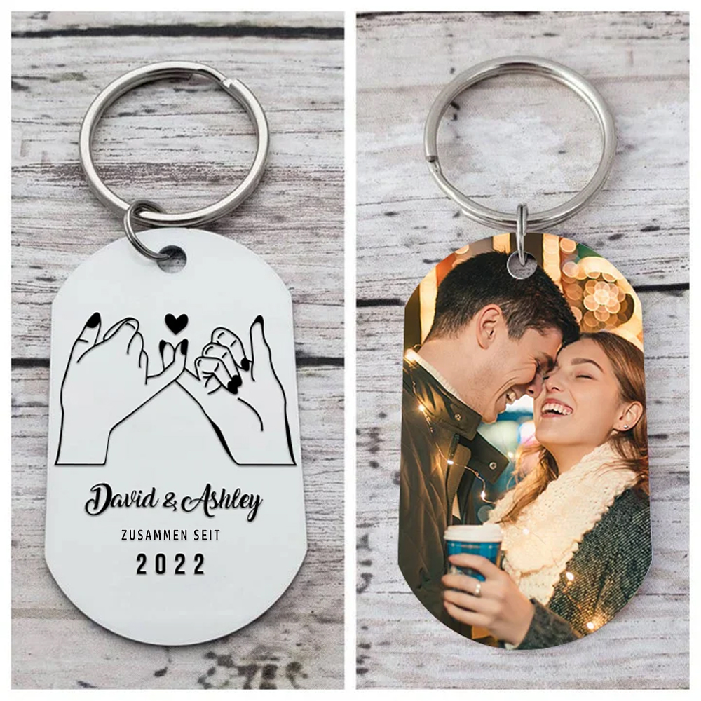 Personalisierbares Foto & 2 Namen & Text & Jahr Schlüsselanhänger-Geschenk für Paare