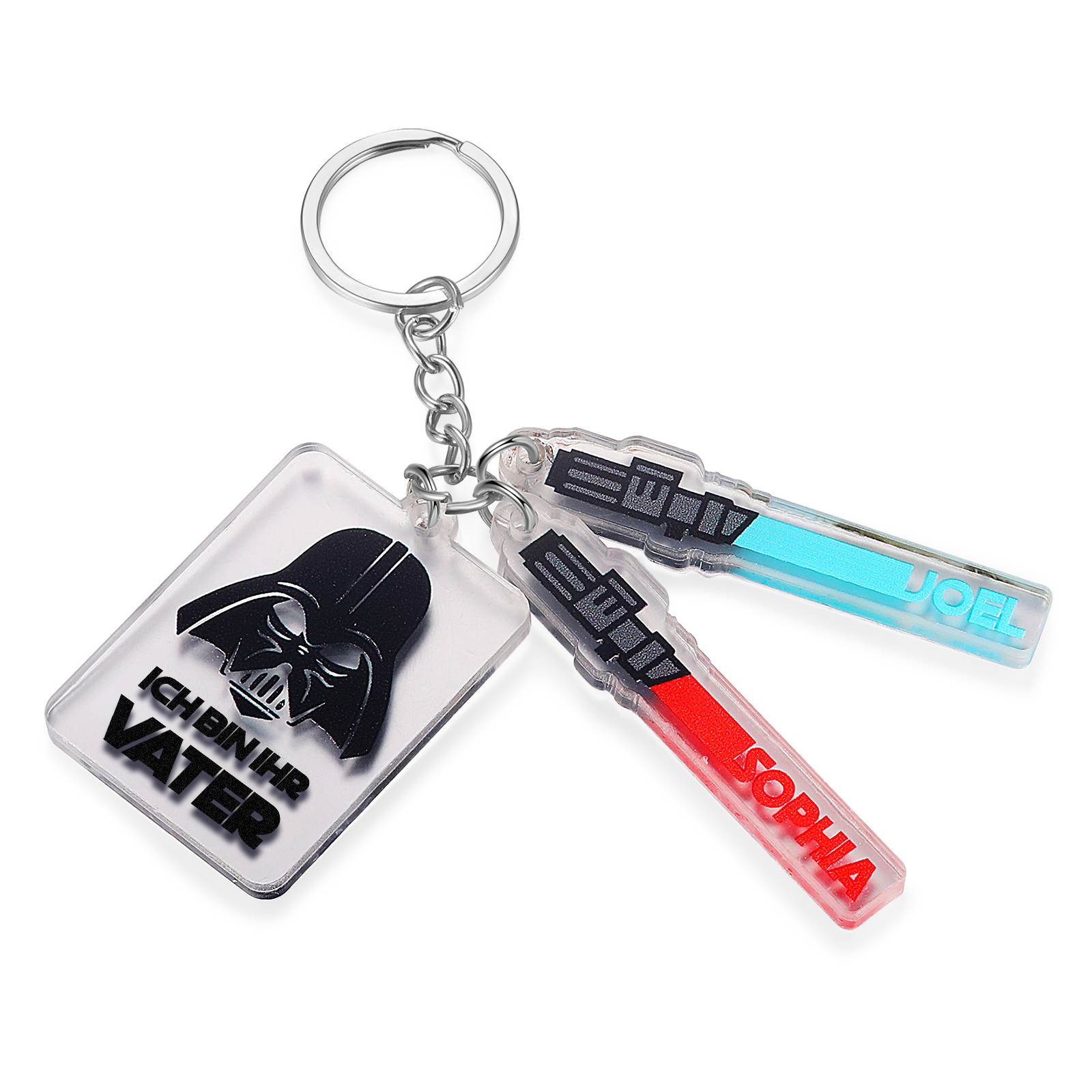 Personalisierte 2 Namen & Text Krieg der Sterne Acryl Familie Schlüsselanhänger