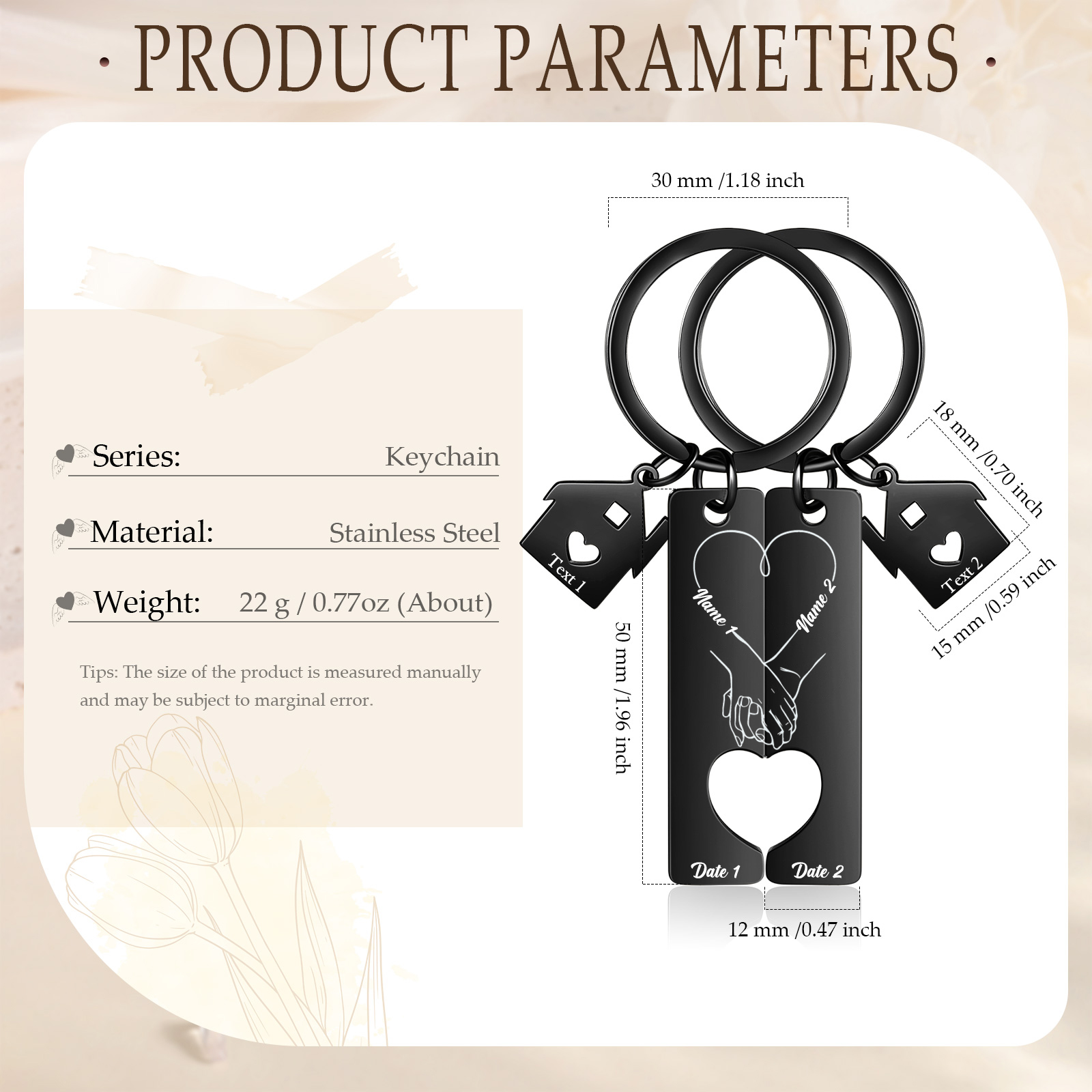 Personalisierbare 2 Texte & Datum & Namen Ausschnitt in Herzform Paar Metall-Schlüsselanhänger mit Haus Anhänger