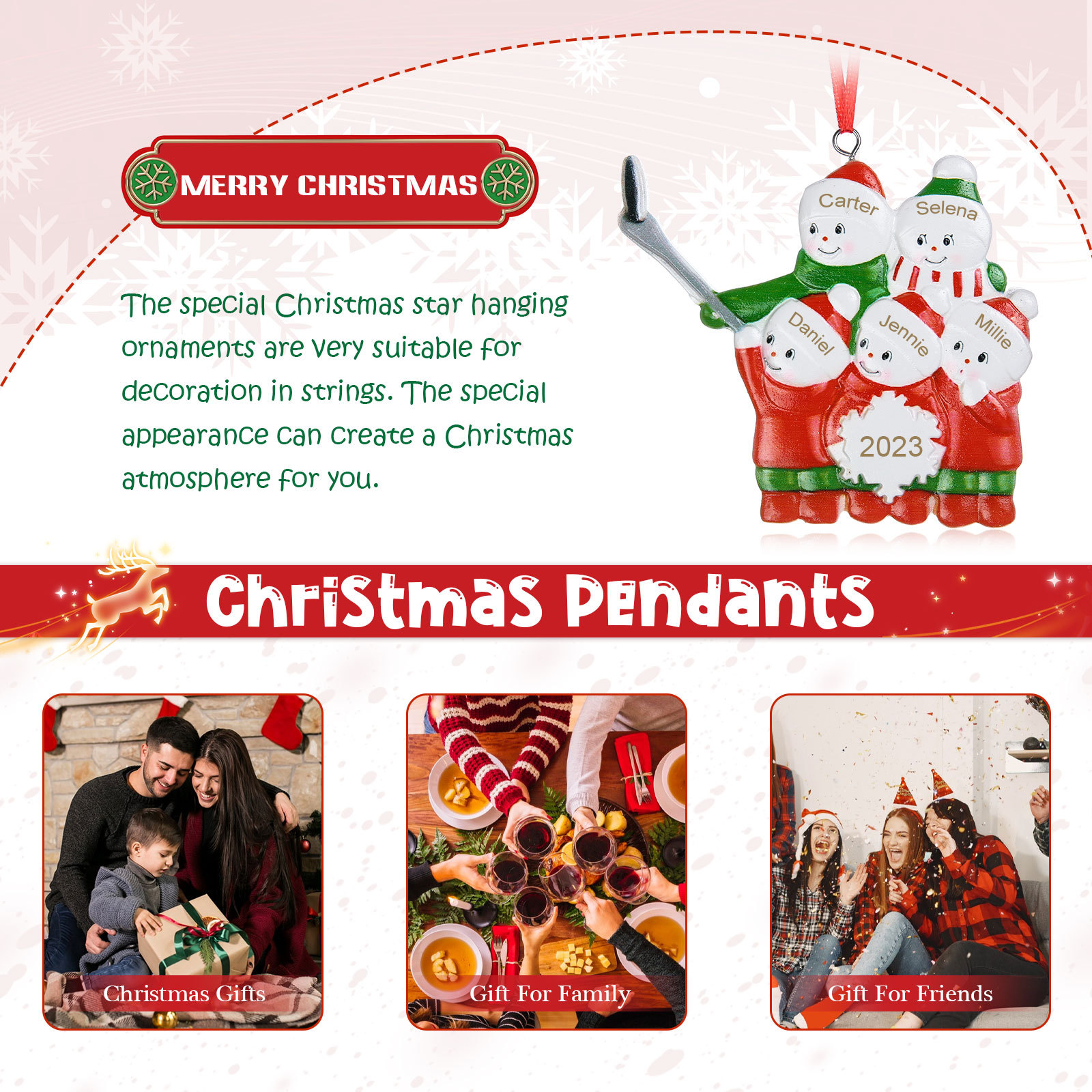 Harz Personalisierte 5 Namen & Jahr Skifahren Familie Weihnachtsornament Weihnachtsbaum Anhänger mit 5 Familienmitgliedern