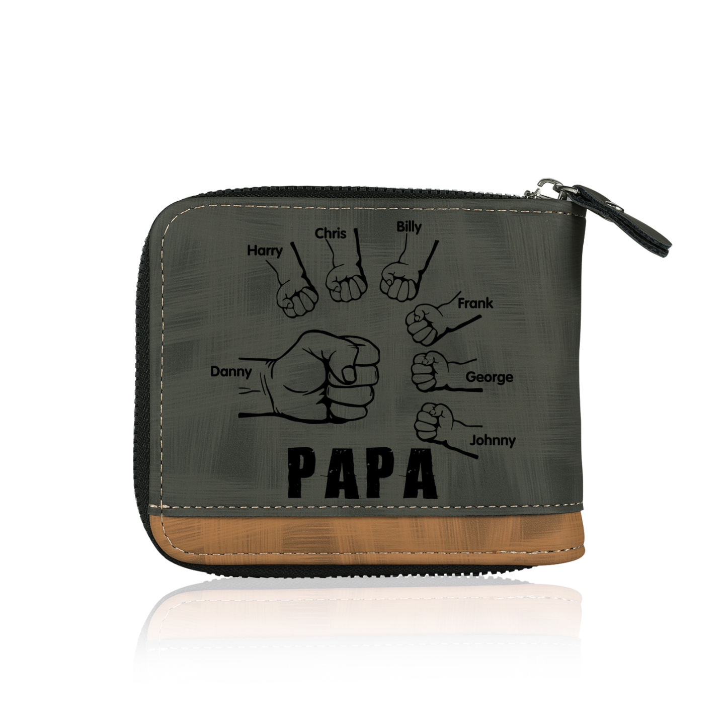 Herren Personalisierte 7 Namen & Foto Leder Papa und Kind Faust Geldbörse Geschenk für Vater