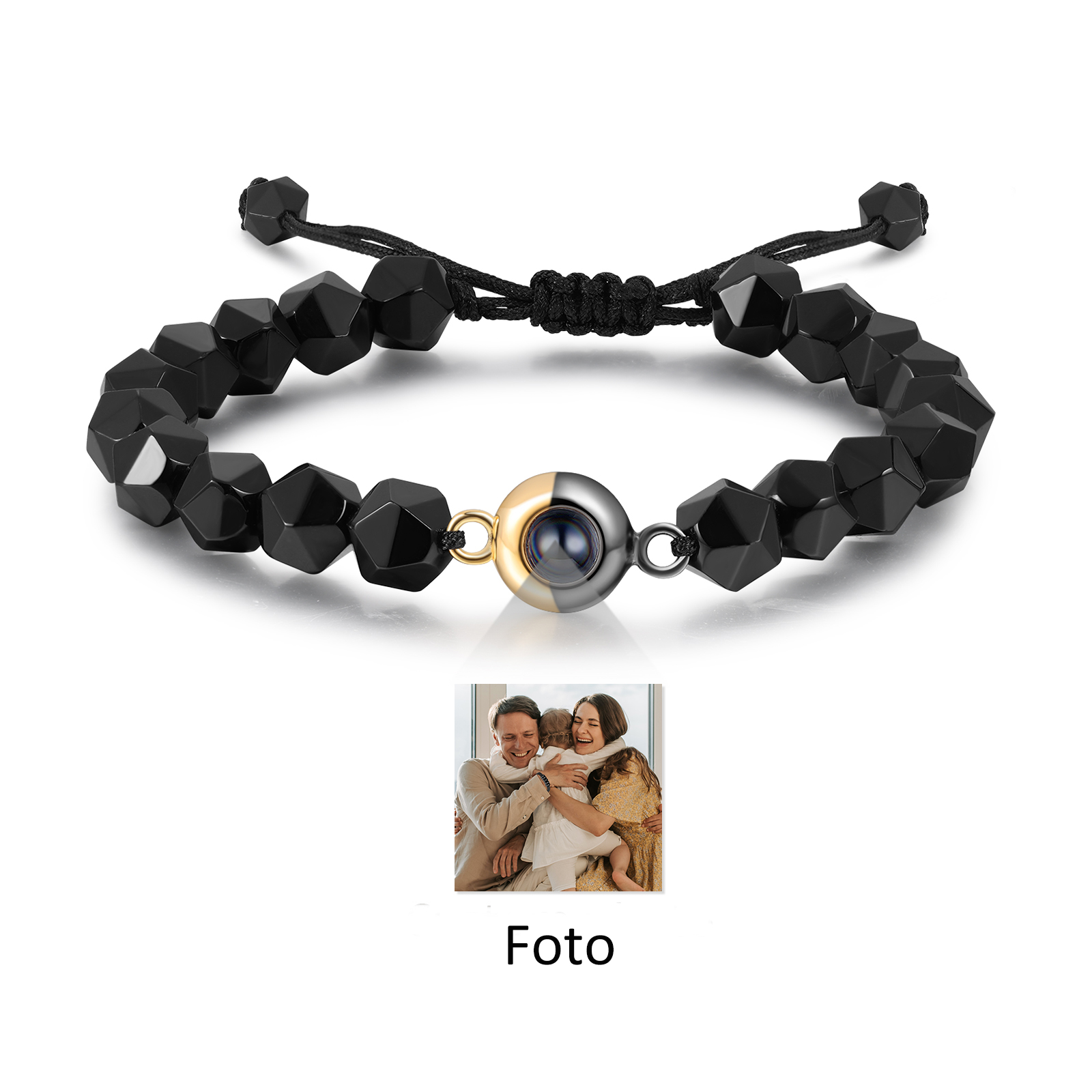 Personalisiertes Foto Rund Projektion Obsidian Armband