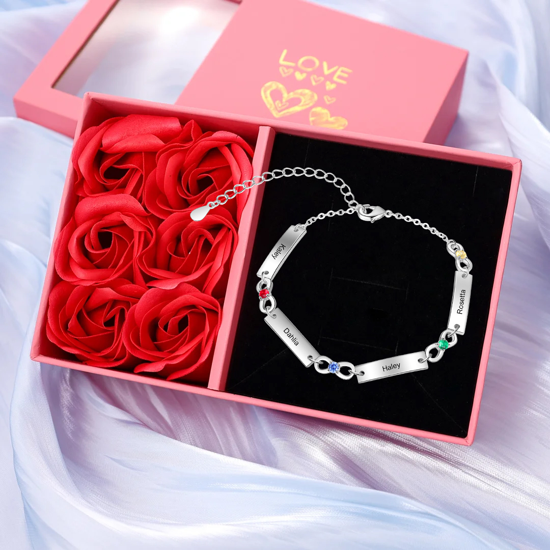 Personalisiertes 1-6 Namen Infinity Armband mit 1-6 Geburtssteinen