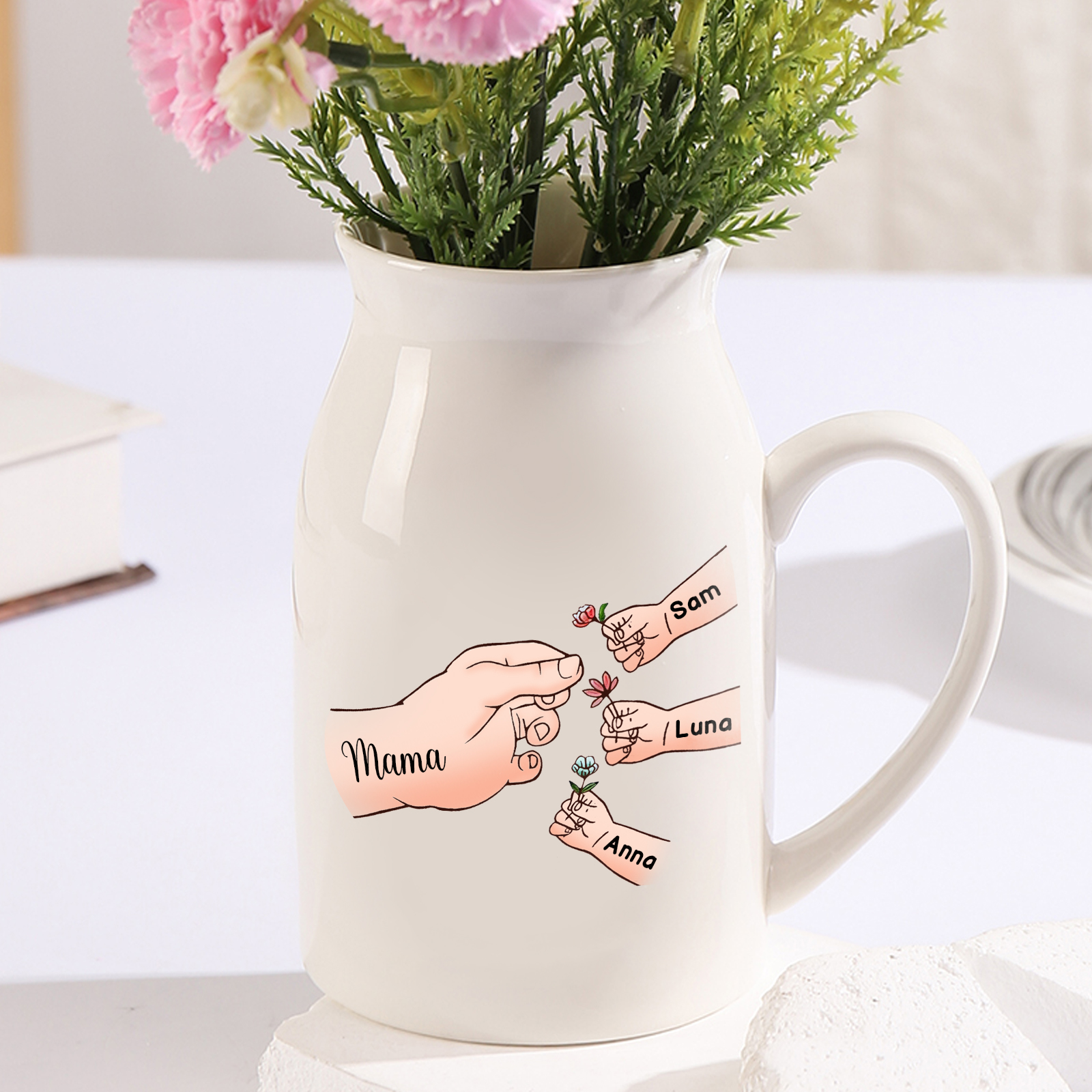 Personalisierte 4 Namen Blumen verschicken Familie Vase