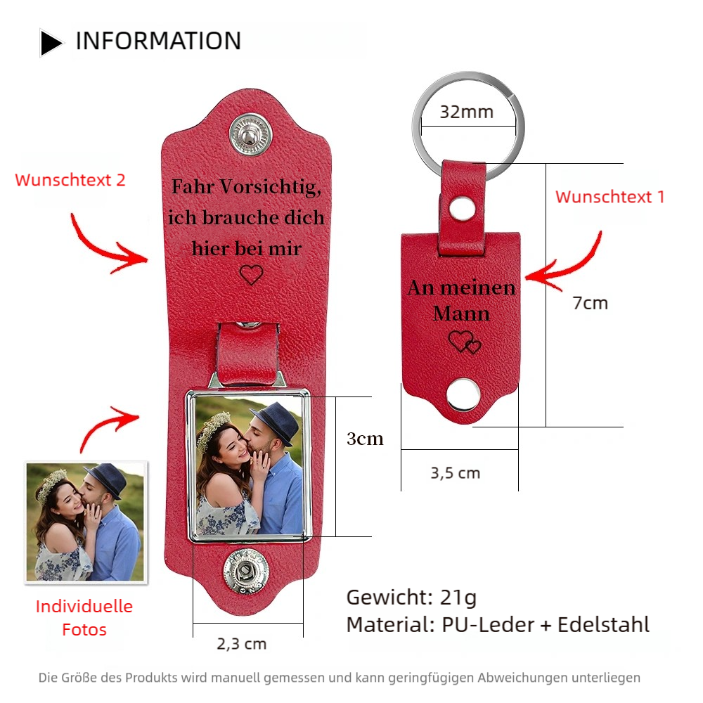 Personalisiertes Foto & 2 Texte Leder Schlüsselanhänger