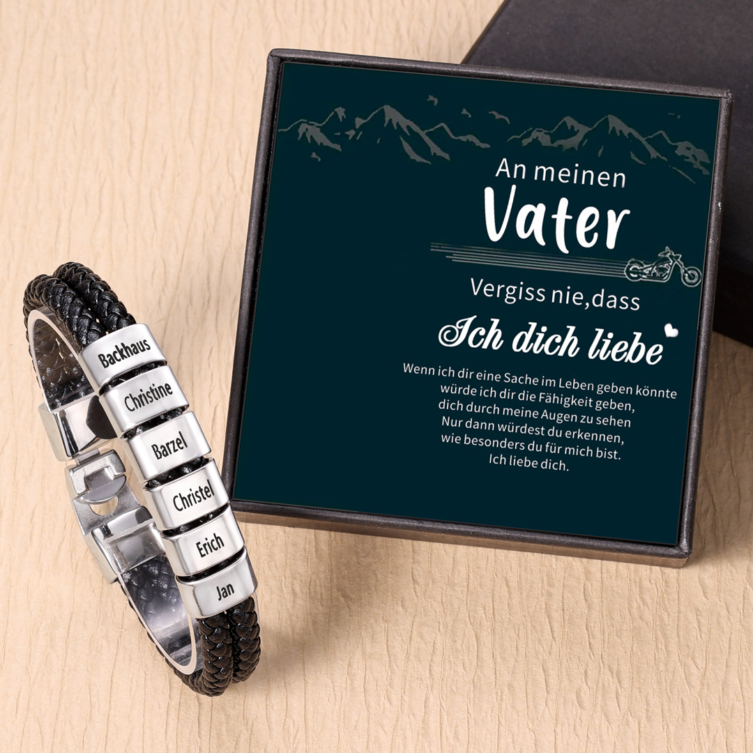 Personalisiertes 6 Namen Perlen Leder Armband-An Meinen Vater- Geschenk mit Nachrichtenkarte
