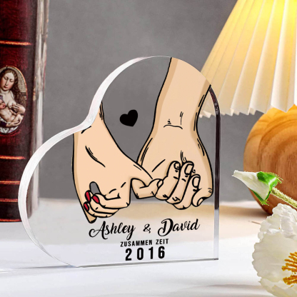 Personalisierte Text & Jahr Acryl-Deko Hand in Hand Schreibtischdekoration für Paar