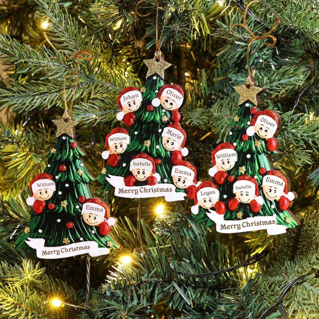 Holz Personalisiertes 6 Namen Text Weihnachtsornament Baum Anhänger mit 6 Familienmitgliedern