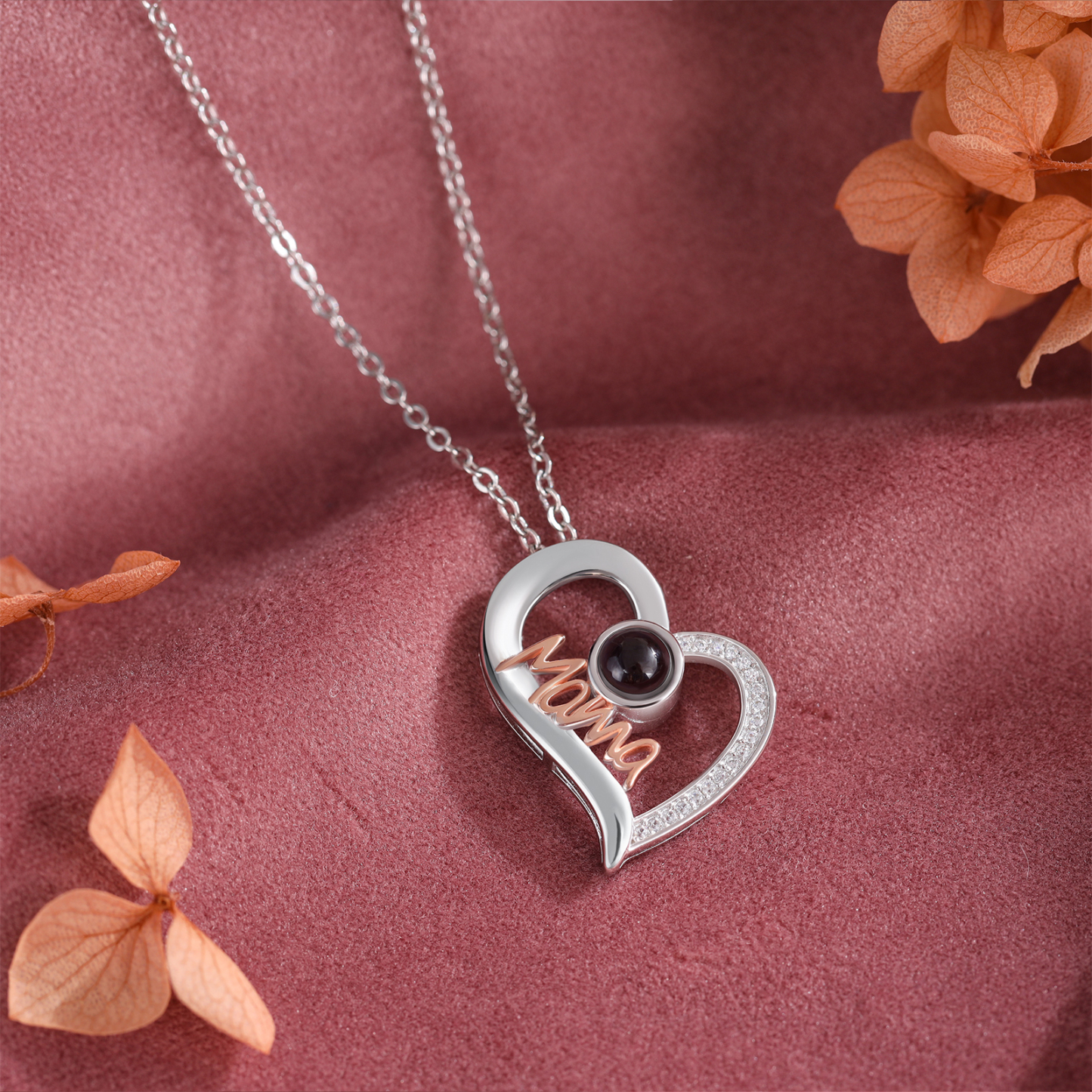 Personalisiertes Foto Herz Projektion Mama Halskette-An meine geliebte Mama-Geschenk mit Nachrichtenkarte