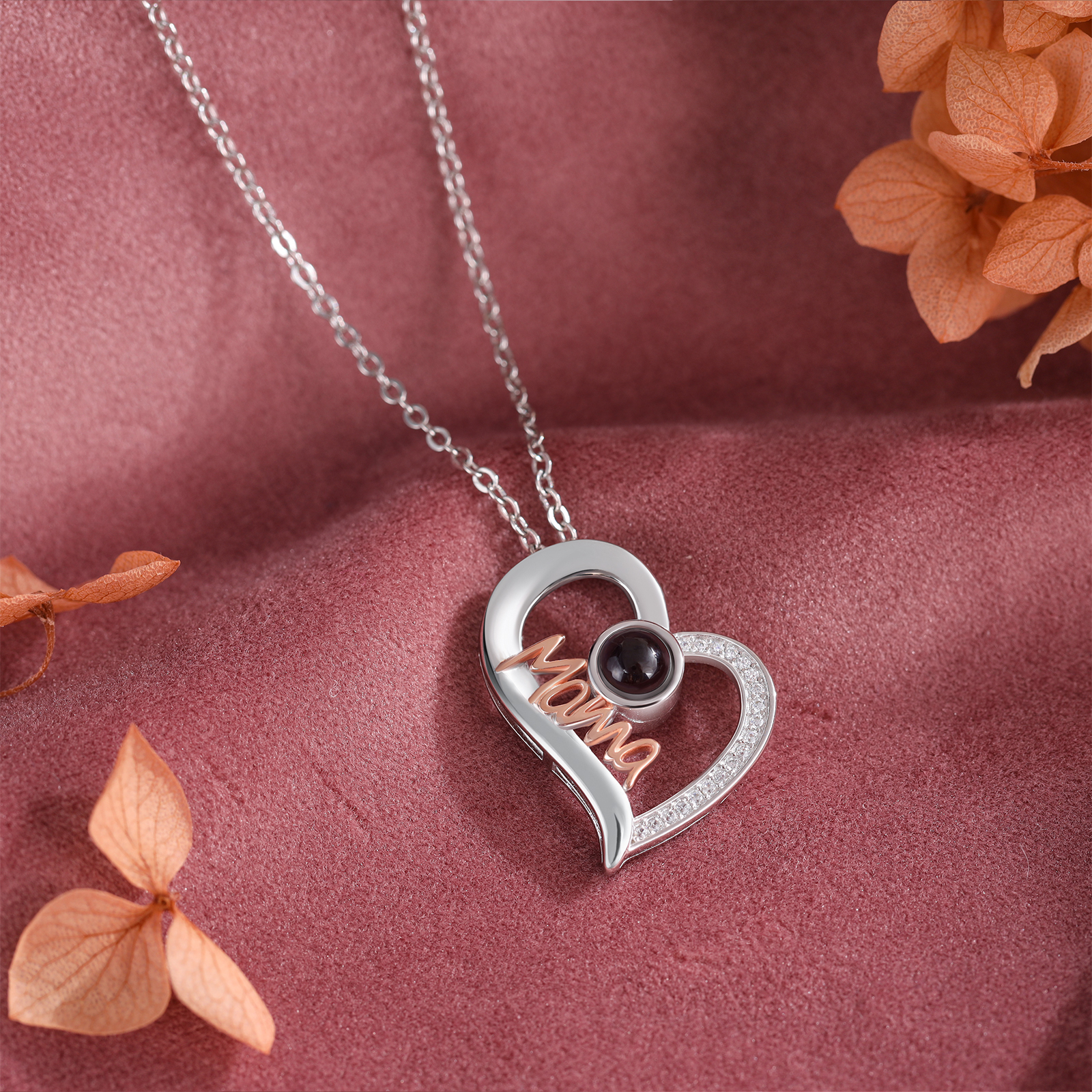 Personalisiertes Foto Herz Projektion Mama Halskette-An meine geliebte Mama-Geschenk mit Nachrichtenkarte