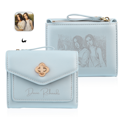 Damen Personalisierter Text & Foto PU Leder Klapp-Portemonnaie Geldbörse mit Reißverschluss