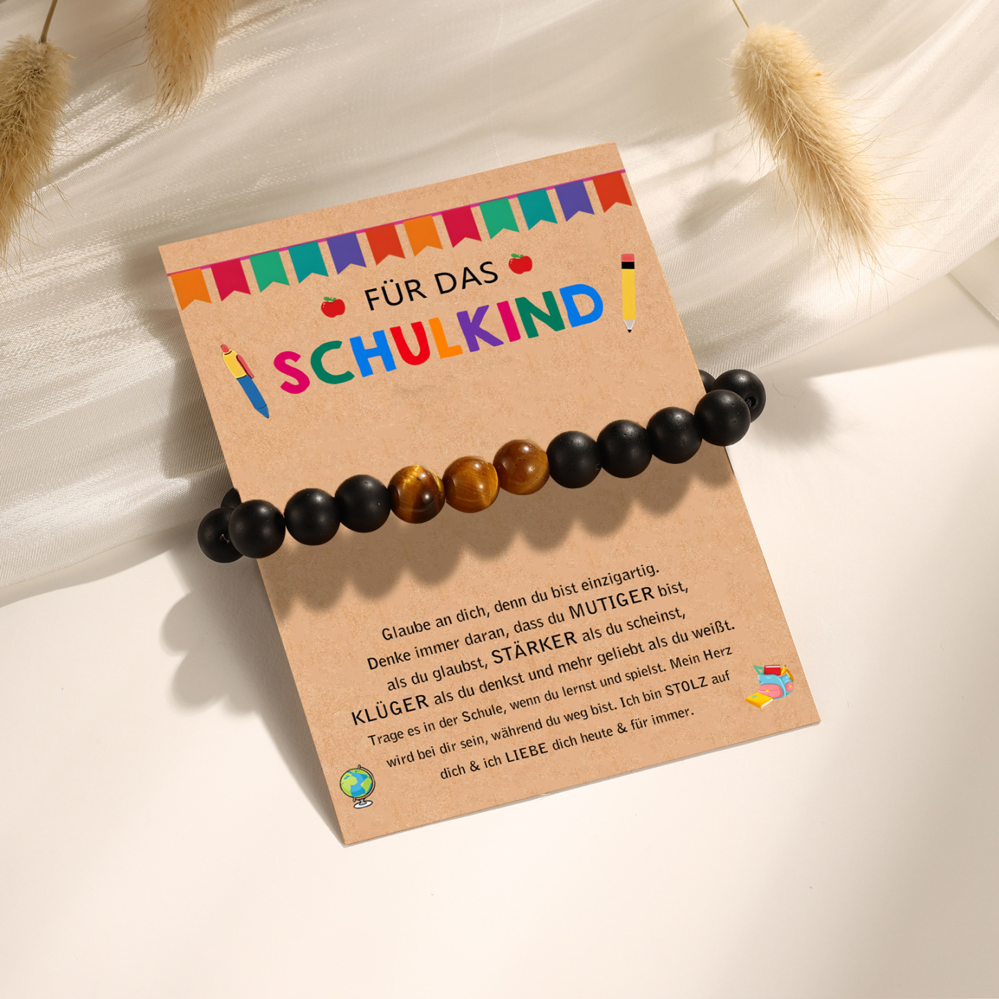 Naturstein Armband-Für das Schulkind Glaube an dich denn du bist einzigartig-Schulanfang Schulkind Geschenk mit Nachrichtenkarte