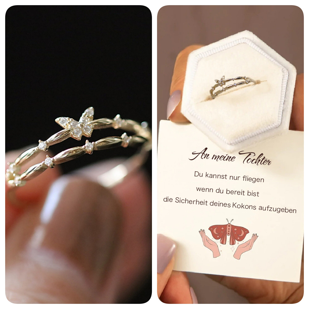 925 Sterling Silber Schmetterling Offener Ring- An Meine Tochter- Geschenk mit Nachrichtenkarte