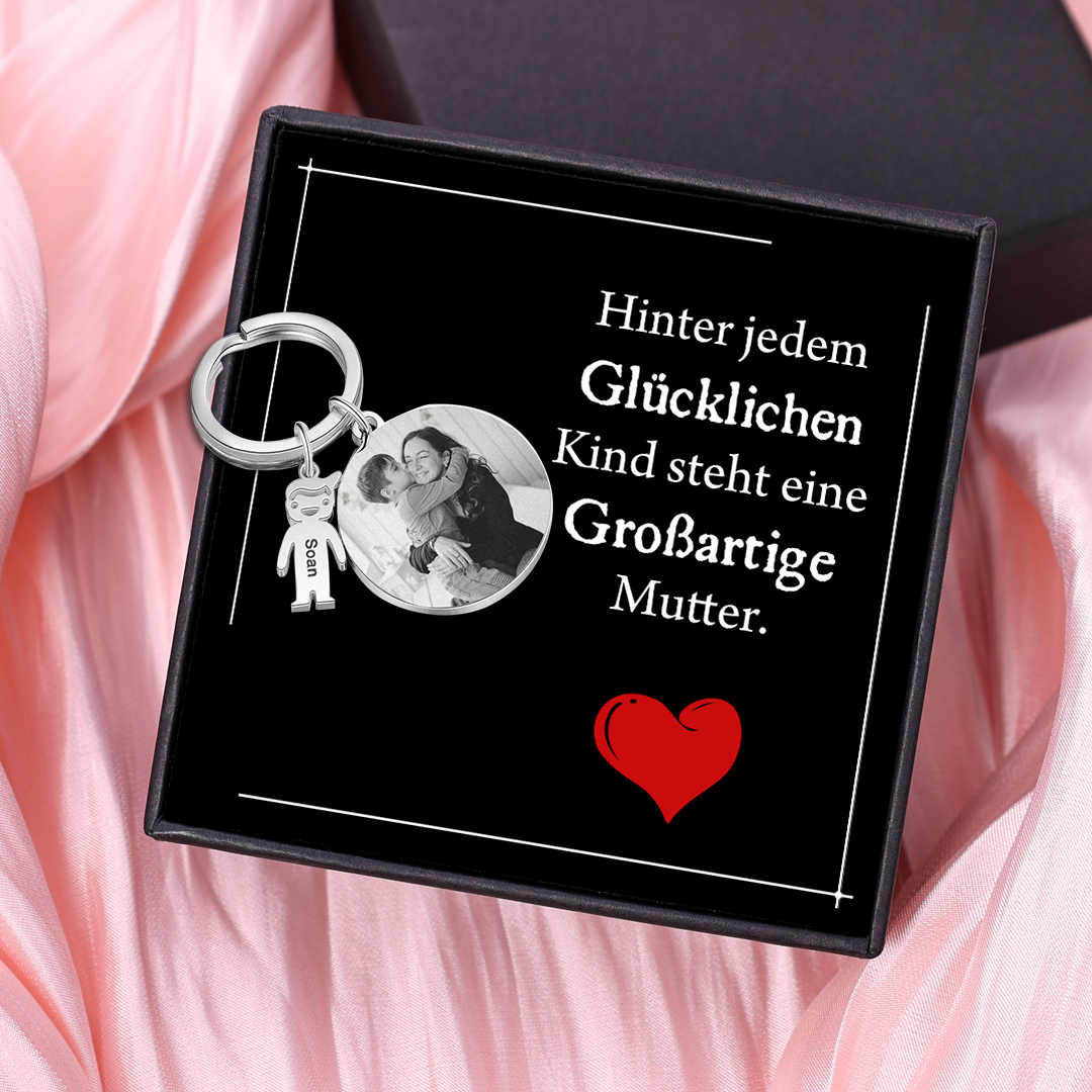 Personalisierter 1 Name & Foto & Text Schlüsselanhänger-Hinter jedem Glücklichen Kind steht eine Großartige Mutter-Geschenk mit Nachrichtenkarte