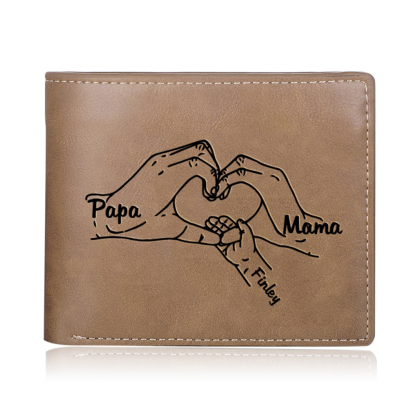 Personalisiertes Foto & 3 Namen Herz Hand Familie Leder Herren Geldbörse