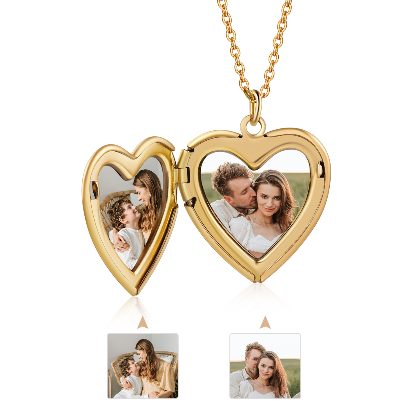 Personalisierte 2 Fotos & Name & Datum Herz Halskette Erinnerungen, die unser Herz berühren, gehen niemals verloren - Geschenk mit Nachrichtenkarte