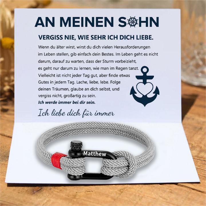 Herren Personalisierter 1 Name Edelstahl Hufeisenschnalle Handseil Armband-An meinen Sohn Glaube an dich selbst-Geschenk mit Nachrichtenkarte