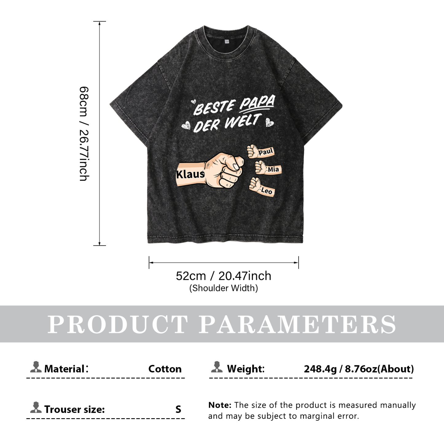 Personalisierte 1-6 Namen Fauststoß Bester Papa der Welt Herren Familie T-Shirt 