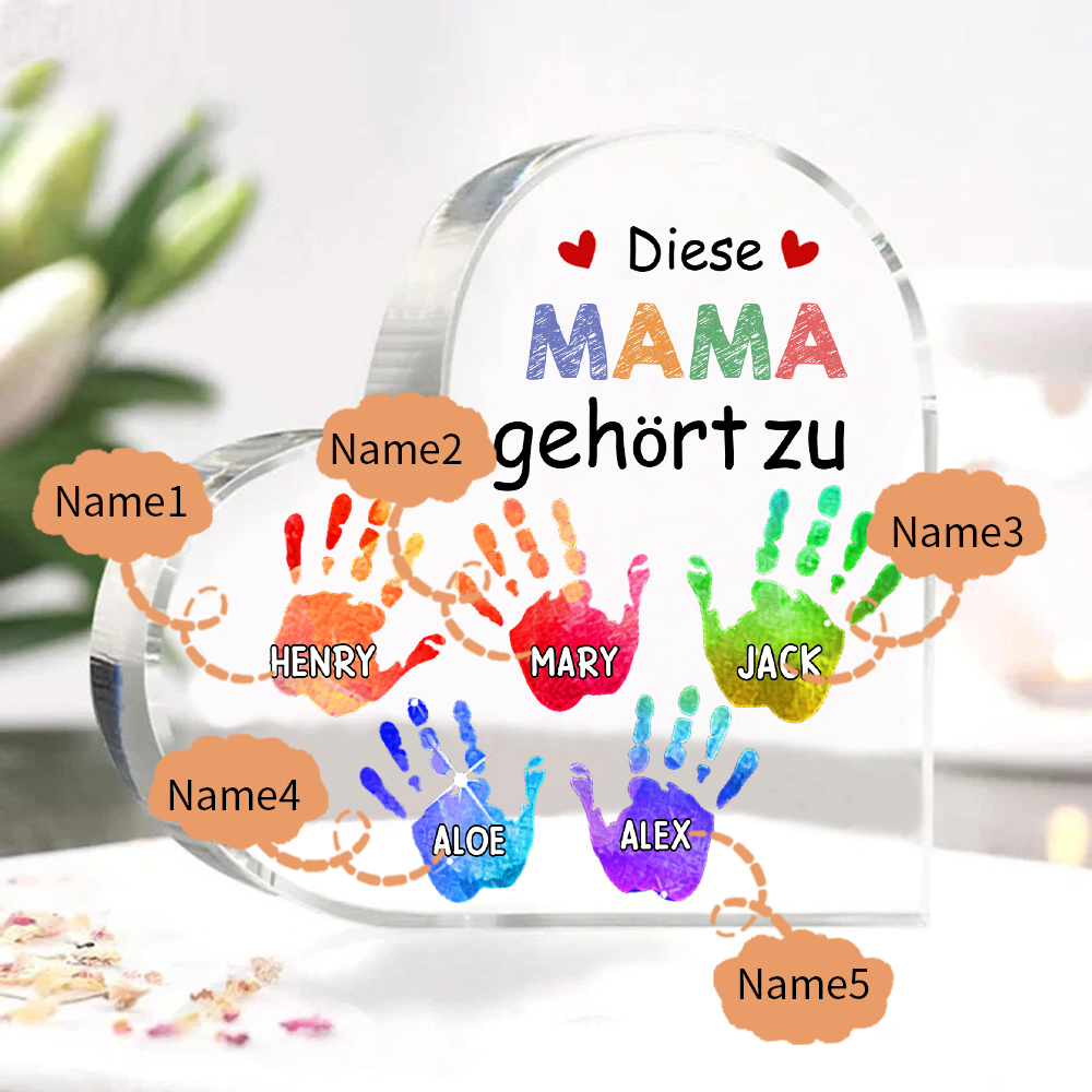 Personalisierte 5 Namen Acryl-Deko Diese Mama gehört zu Schreibtischdekoration für Mutter
