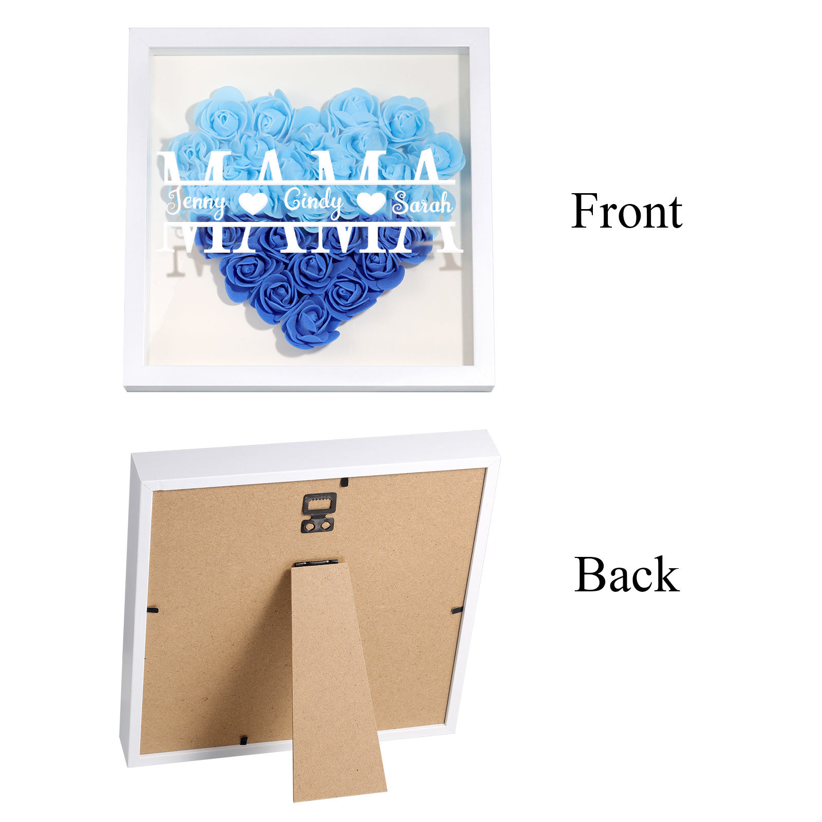 Mama Dichteplattenrahmen Deko-Personalisierbare 2 Namen Blume Ornament für Mutter