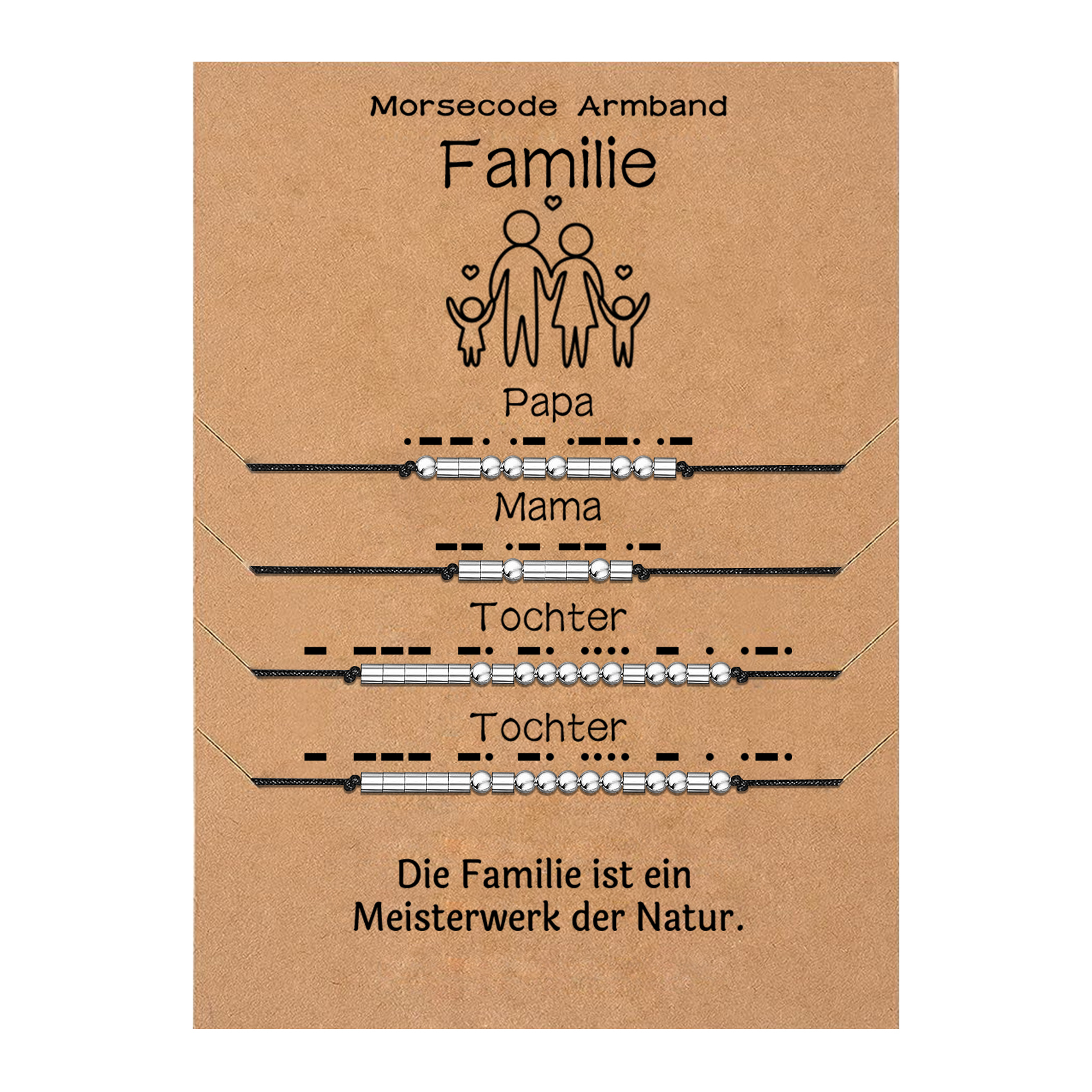 Familie Morsecode Armbänder Set-Papa & Mama & 2 Töchter-Geschenk mit Nachrichtenkarte