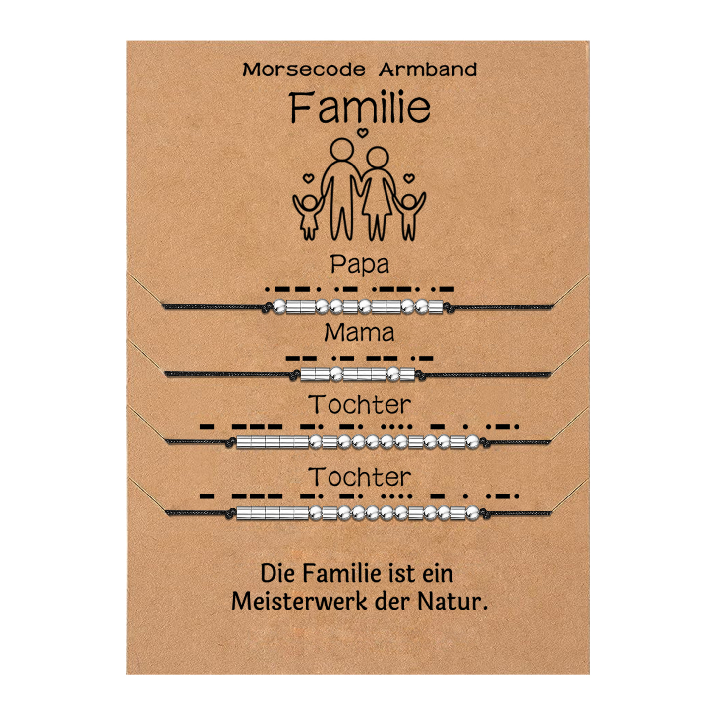 Familie Morsecode Armbänder Set-Papa & Mama & 2 Töchter-Geschenk mit Nachrichtenkarte