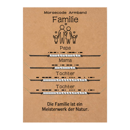 Familie Morsecode Armbänder Set-Papa & Mama & 2 Töchter-Geschenk mit Nachrichtenkarte