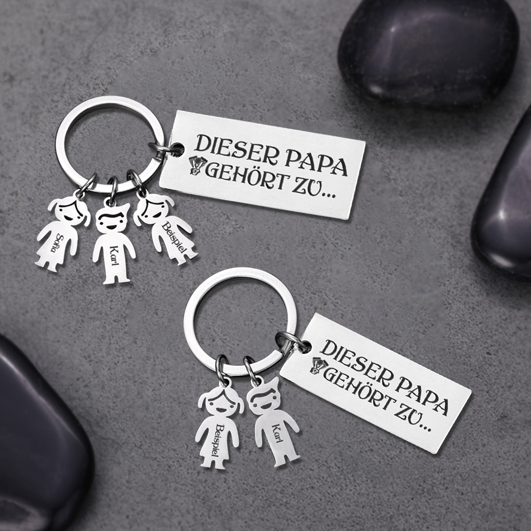 Personalisierter 2 Kinder Namen Schlüsselanhänger- Lieber Papa-Geschenk mit Nachrichtenkarte