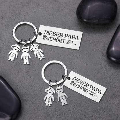 Personalisierter 2 Kinder Namen Schlüsselanhänger- Lieber Papa-Geschenk mit Nachrichtenkarte