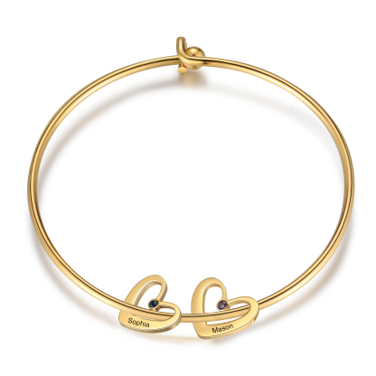 Benutzerdefinierte 2 Namen Herz Charme Armband mit 2 Geburtssteinen
