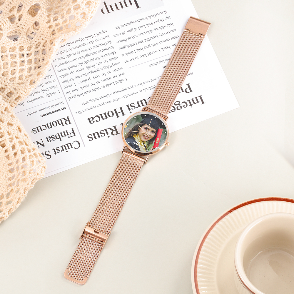 Damen Personalisierte Foto & Wunschtext Armbanduhr - Abschluss Glückwunsch Geschenk