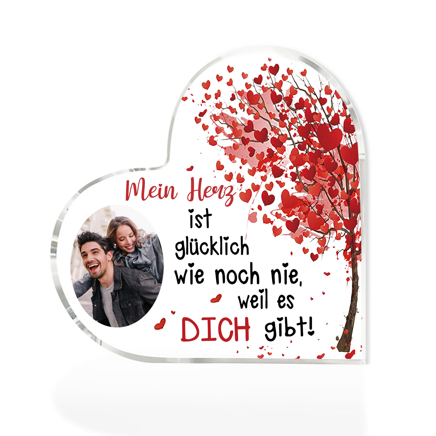 Personalisierte 1 Foto Acryl-Deko-Mein Herz ist glücklich wie noch nie, weil es Dich gibt-Schreibtischdekoration für Paar