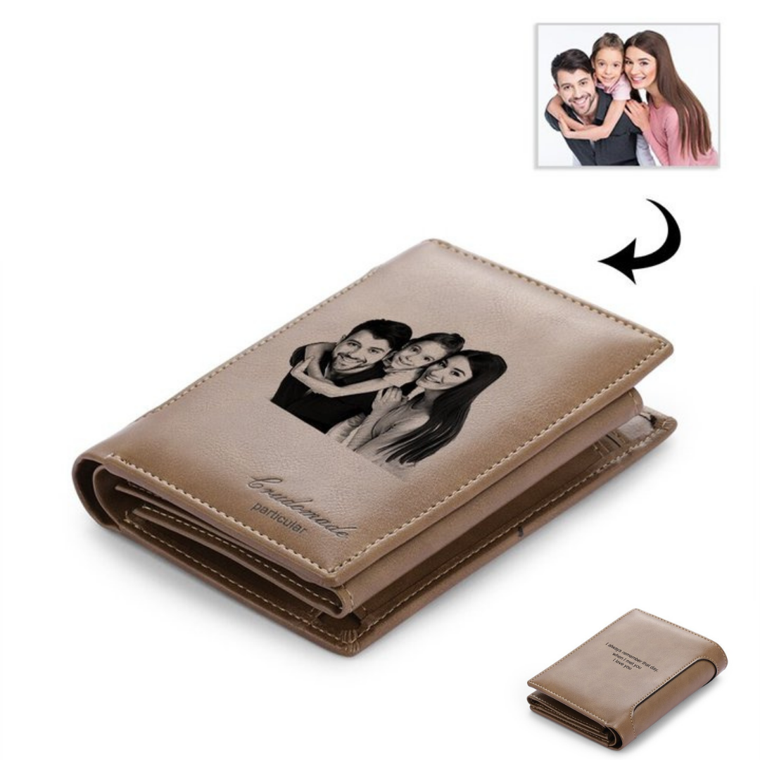 Benutzerdefinierte Inschrift Foto & Text Brieftasche Leder Geldbörse für Männer Große Kapazität Weihnachtsgeschenk