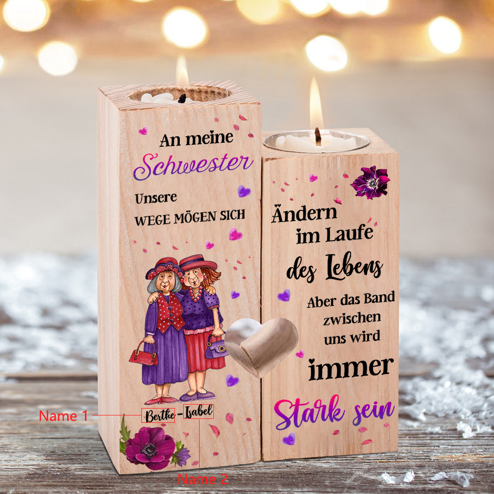 Personalisierbare 2 Namen Kerzenhalter-Das Band zwischen uns wird immer Stark sein-Für Schwester Kerzenständer