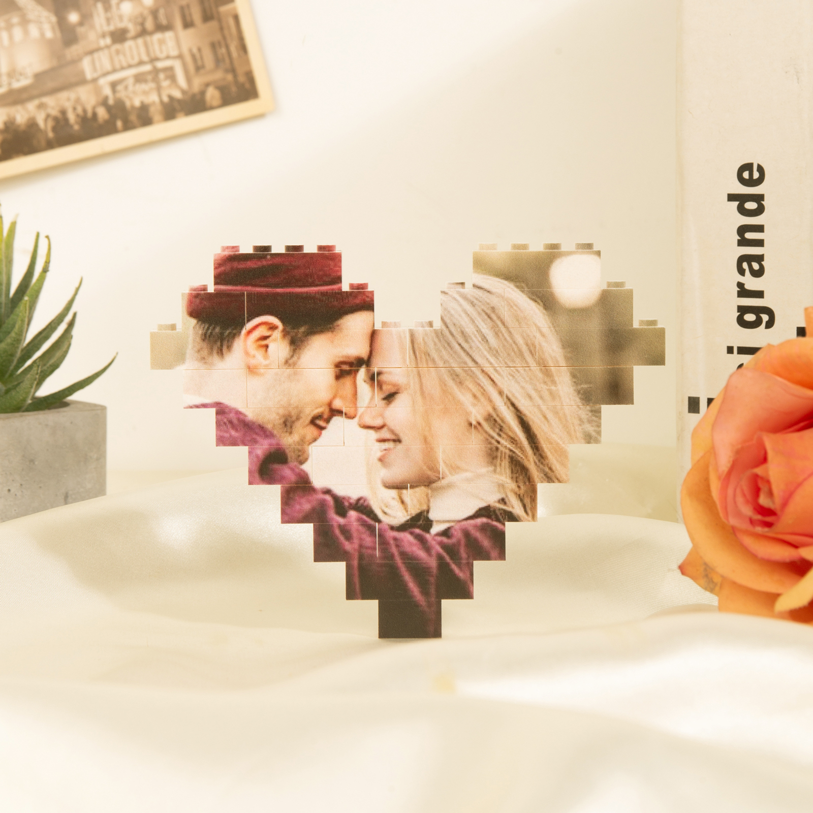 Personalisierte 3 Foto & 2 Texte Blume Plastik Puzzle Baukasten Bausteine