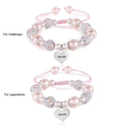 Personalisiertes 2 Namen Perle Herz Rosa Armbänder Set