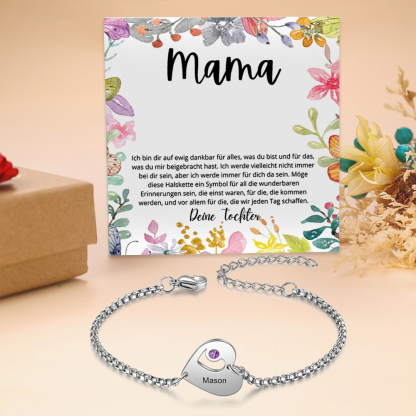 Personalisiertes 1 Name Herz Charm Armband mit 1 Geburtsstein-Geschenk mit Nachrichtenkarte
